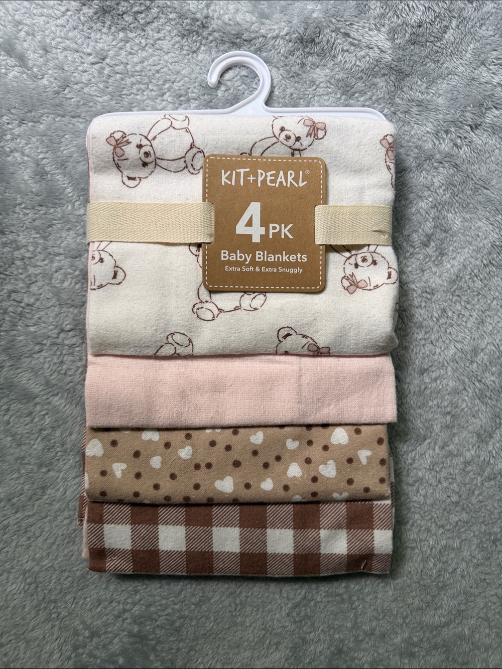Kit + Pearl 4 Pack Pink and Brown 100% Cotton Baby Blankets